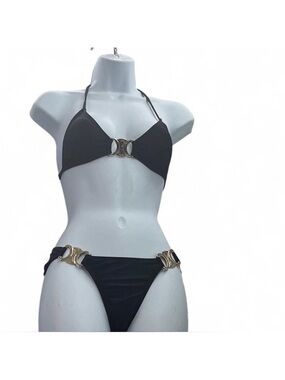 Celine Black Bikini Set with Gold Accent Hardware
